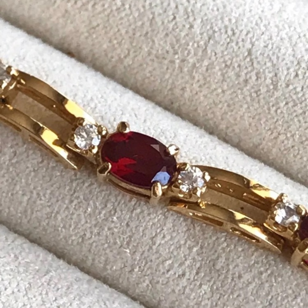 Gold over sterling 925 genuine diamond and garnet tennis bracelet. Like new. - Picture 11 of 13